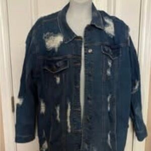 Cello Plus Size Jean Jackets 3X Distressed Ripped Denim Jacket cat/dog house